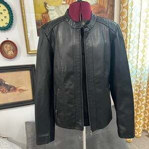 S.E.B. by Sebby Black Faux Leather Moto Biker Jacket Size Large